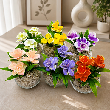 Artificial Colorful Flower Plant in Glass Pot for Home &amp; Office Decor