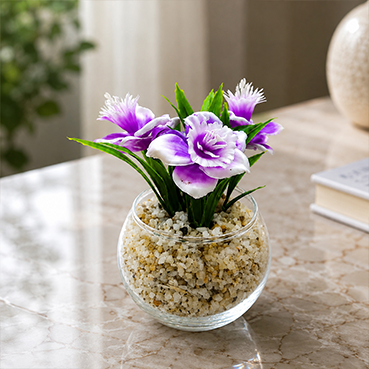Artificial Colorful Flower Plant in Glass Pot for Home &amp; Office Decor