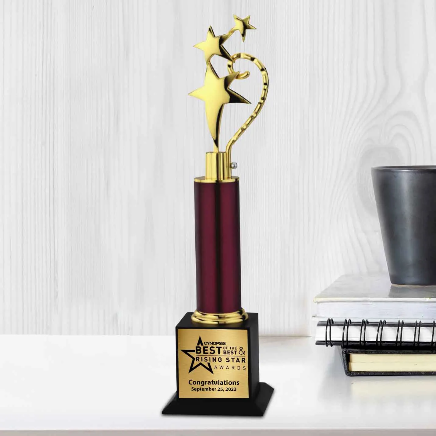 Customized Golden 3 Star Trophy (Size:14 inch)