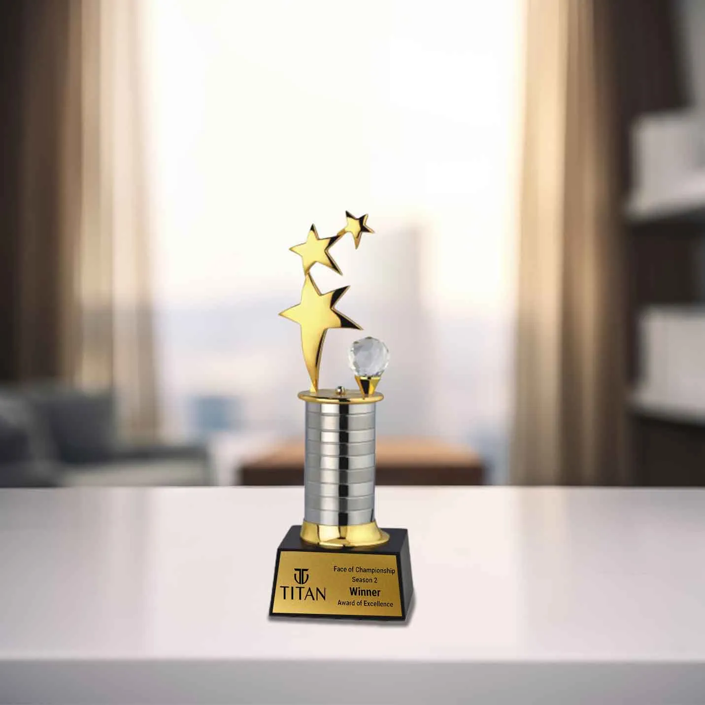 Custom Designed Corporate Three Star Metal Trophy (Size: 11.5 inch)