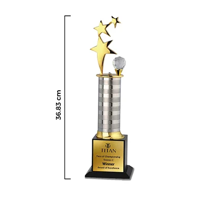 Personalised Corporate Three Star Metal Trophy (Size: 36.83cm)