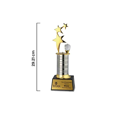 Custom Designed Corporate Three Star Metal Trophy