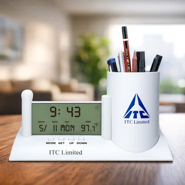 Personalised Executive Desk Digital Clock with Pen Holder