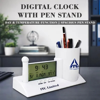 Executive Desk Digital Clock with Pen Holder