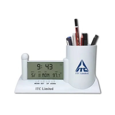 Personalised Executive Desk Digital Clock with Pen Holder