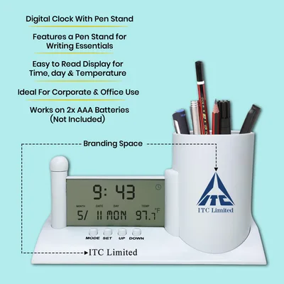 Executive Desk Digital Clock with Pen Holder