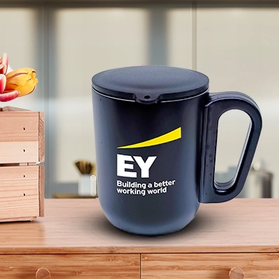 Black Customized Coffee Mug With Lid ( Size: 240 ml)