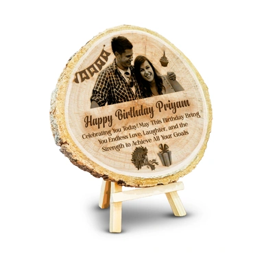 Exquisite Engraved Wooden Slice For Birthday ( 16.51 x 17.78 cm)