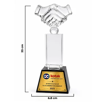 Premium Crystal Handshake Trophy with Custom Engraving