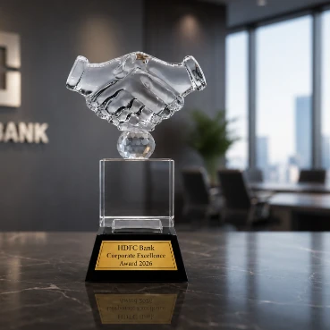 Premium Crystal Appreciation Trophy with Handshake Design