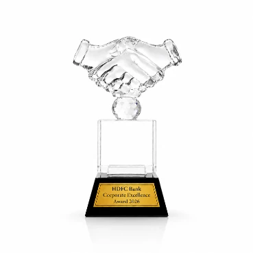 Premium Crystal Appreciation Trophy with Handshake Design
