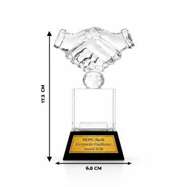 Premium Crystal Appreciation Trophy with Handshake Design