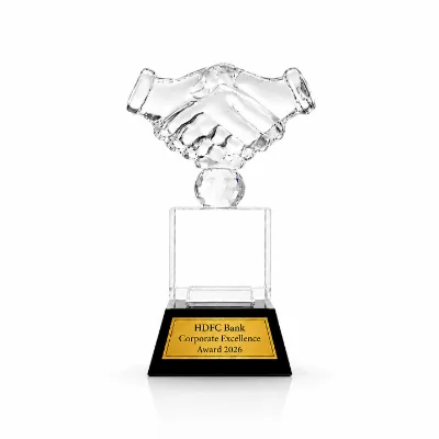 Premium Crystal Appreciation Trophy with Handshake Design