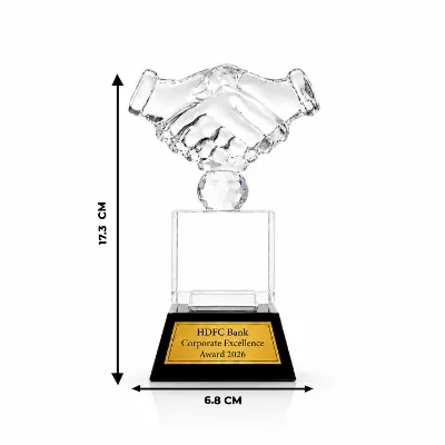 Premium Crystal Appreciation Trophy with Handshake Design