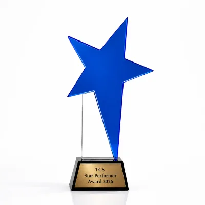 Blue Crystal Star Trophy with Custom Engraving