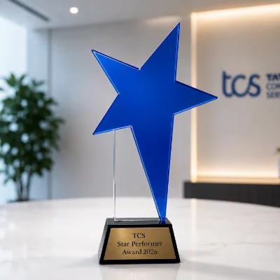 Blue Crystal Star Trophy with Custom Engraving