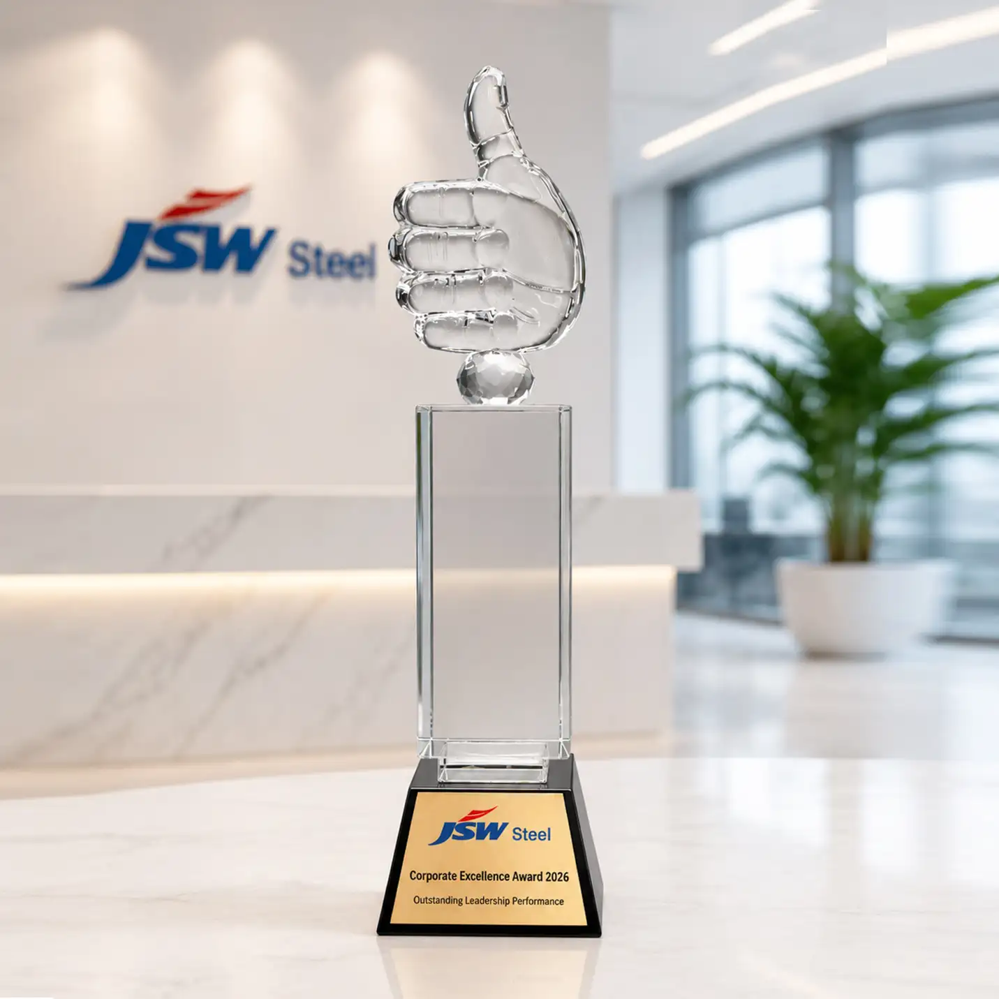 Customized Premium Crystal Thumbs Up Trophy