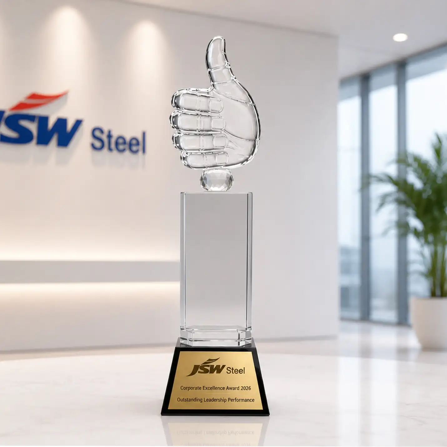 Premium Crystal Hand Gesture Trophy