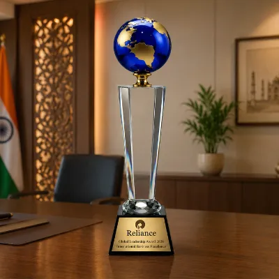 Blue Crystal Globe Trophy with Custom Engraving