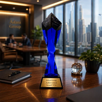 Blue Twisted Crystal Trophy with Custom Engraving
