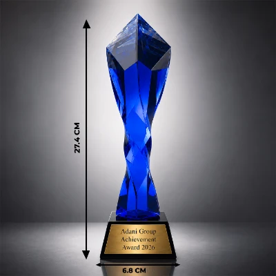 Blue Twisted Crystal Trophy with Custom Engraving