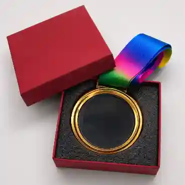 Premium Transparent Gold Acrylic Medal with Rainbow Ribbon