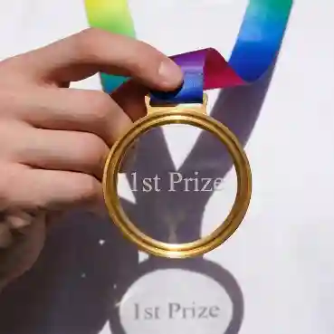 Premium Transparent Gold Acrylic Medal with Rainbow Ribbon