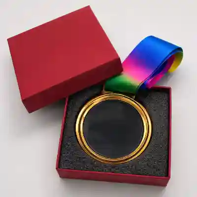 Premium Transparent Gold Acrylic Medal with Rainbow Ribbon