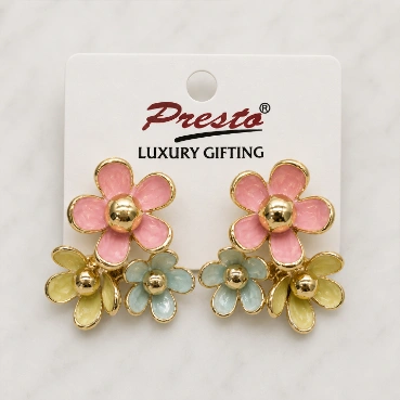 Elegant Pastel Bloom Gold-Tone Floral Earrings