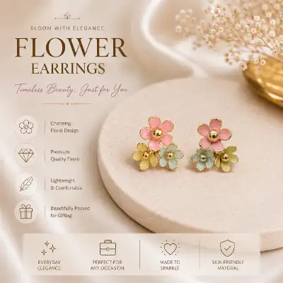 Elegant Pastel Bloom Gold-Tone Floral Earrings