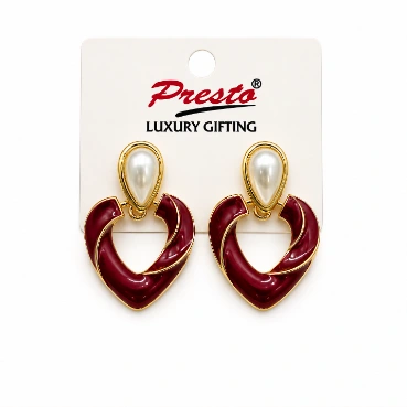 Modern Pearl &amp; Burgundy Geometric Drop Earrings