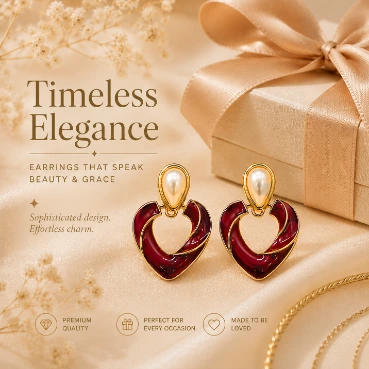Modern Pearl &amp; Burgundy Geometric Drop Earrings