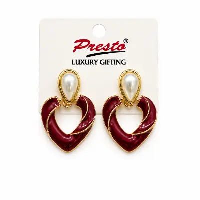 Modern Pearl & Burgundy Geometric Drop Earrings