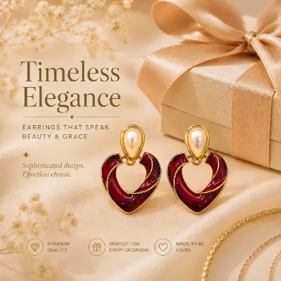 Modern Pearl & Burgundy Geometric Drop Earrings