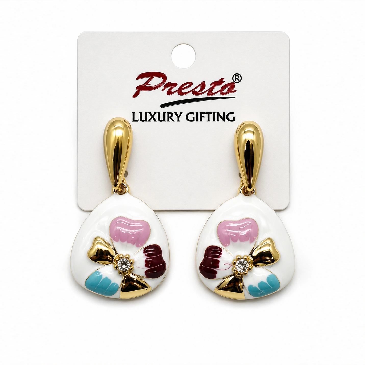 Elegant White Floral Enamel Drop Earrings