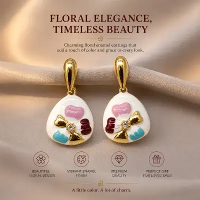 Elegant White Floral Enamel Drop Earrings