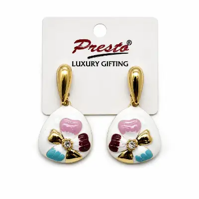 Elegant White Floral Enamel Drop Earrings