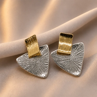 Modern Dual-Tone Geometric Textured Earrings