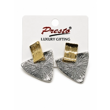 Modern Dual-Tone Geometric Textured Earrings
