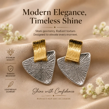Modern Dual-Tone Geometric Textured Earrings