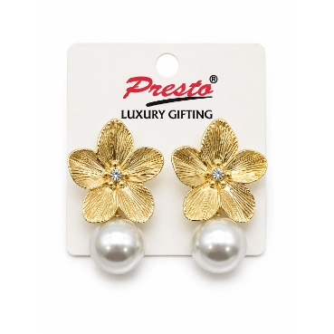 Glamorous Golden Floral Pearl Drop Earrings