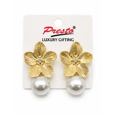 Glamorous Golden Floral Pearl Drop Earrings