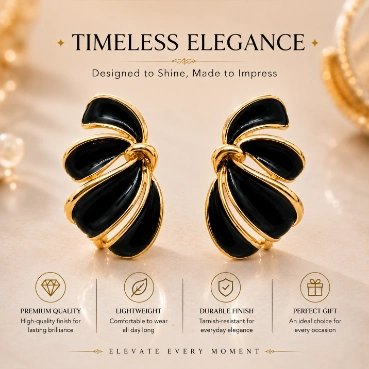Exquisite Black &amp; Gold Twisted Fashion Earrings for women