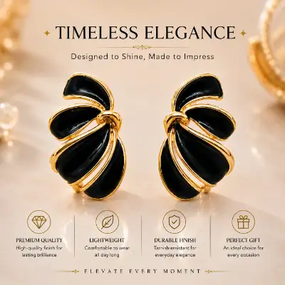 Exquisite Black & Gold Twisted Fashion Earrings for women