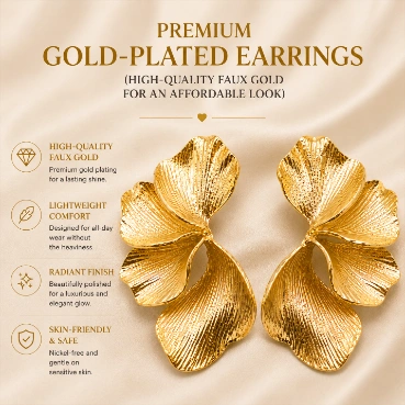 Textured Gold-Tone Floral Petal Earrings