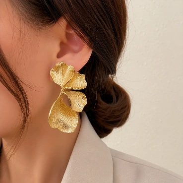 Textured Gold-Tone Floral Petal Earrings