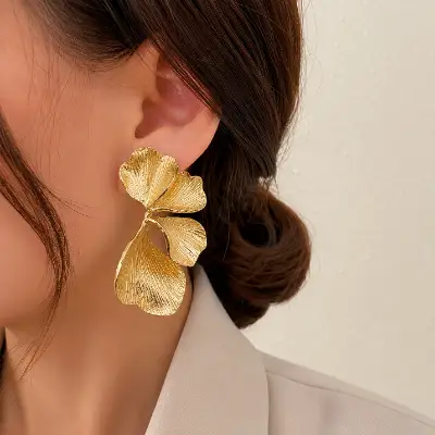 Textured Gold-Tone Floral Petal Earrings