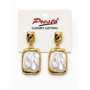 Luxury Gold &amp; Pearl Rectangle Drop Earrings