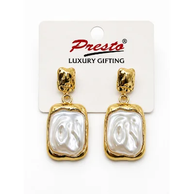 Luxury Gold & Pearl Rectangle Drop Earrings
