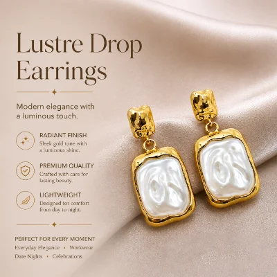 Luxury Gold & Pearl Rectangle Drop Earrings